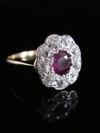 Image 2 of EDWARDIAN 18CT YELLOW GOLD NATURAL RUBY OLD CUT DIAMOND 0.90CT CLUSTER HALO RING