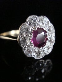 Image 3 of EDWARDIAN 18CT YELLOW GOLD NATURAL RUBY OLD CUT DIAMOND 0.90CT CLUSTER HALO RING