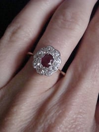 Image 4 of EDWARDIAN 18CT YELLOW GOLD NATURAL RUBY OLD CUT DIAMOND 0.90CT CLUSTER HALO RING