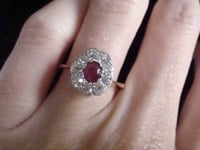 Image 5 of EDWARDIAN 18CT YELLOW GOLD NATURAL RUBY OLD CUT DIAMOND 0.90CT CLUSTER HALO RING