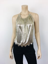 Image 1 of Vintage 1980s Silver Metal Mesh Sawtooth Edge Whiting & Davis Halter Top