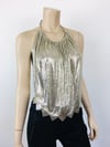 Vintage 1980s Silver Metal Mesh Sawtooth Edge Whiting & Davis Halter Top