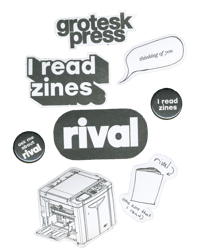 Image 1 of Grotesk Press sticker and button set