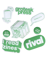 Image 4 of Grotesk Press sticker and button set