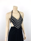Vintage 1970s Black Jesrsey & Crystal "Stud" Embellished Halter Dress