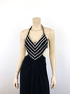 Vintage 1970s Black Jesrsey & Crystal "Stud" Embellished Halter Dress