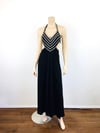 Vintage 1970s Black Jesrsey & Crystal "Stud" Embellished Halter Dress