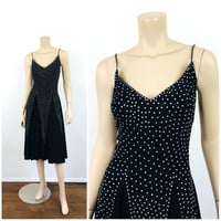 Image 1 of Vintage 1970s 40s Style Rhinestone Studded Black Jersey Dress