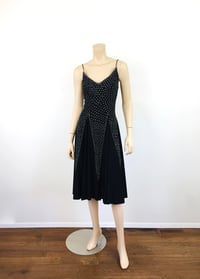 Image 2 of Vintage 1970s 40s Style Rhinestone Studded Black Jersey Dress