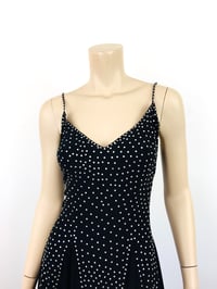Image 3 of Vintage 1970s 40s Style Rhinestone Studded Black Jersey Dress