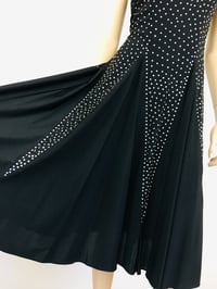 Image 4 of Vintage 1970s 40s Style Rhinestone Studded Black Jersey Dress