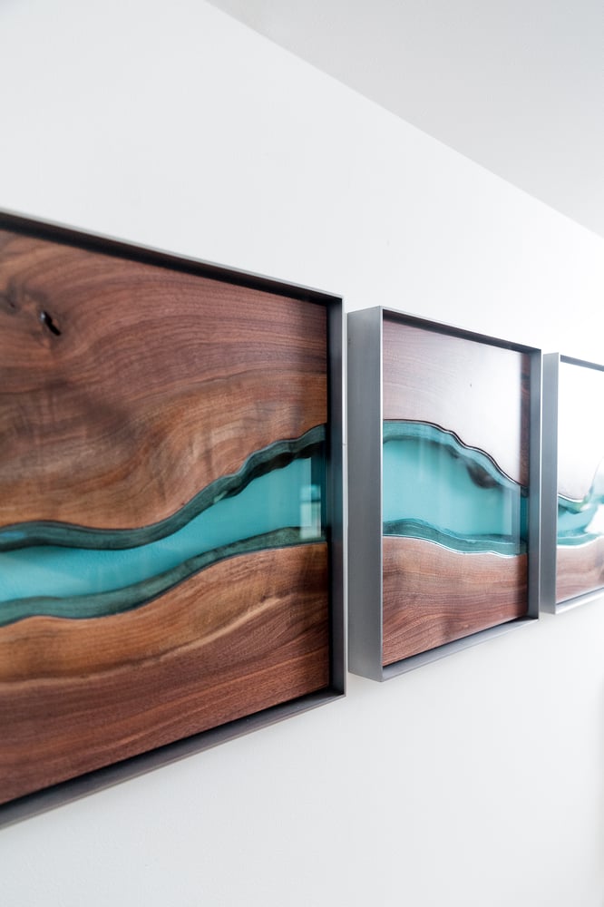 Image of "river divided" triptych - black walnut