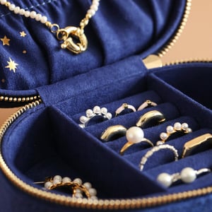 Image of Starry Night Oval Jewellery Case - Navy