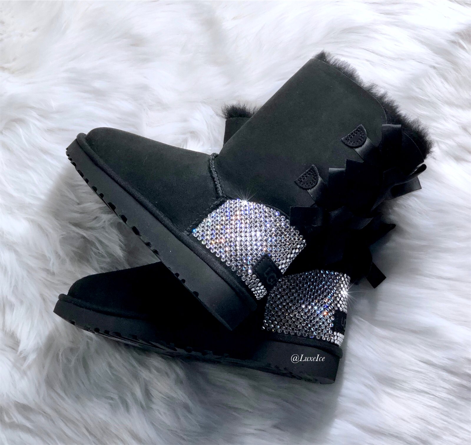 Black ugg boots 2024 with swarovski crystals