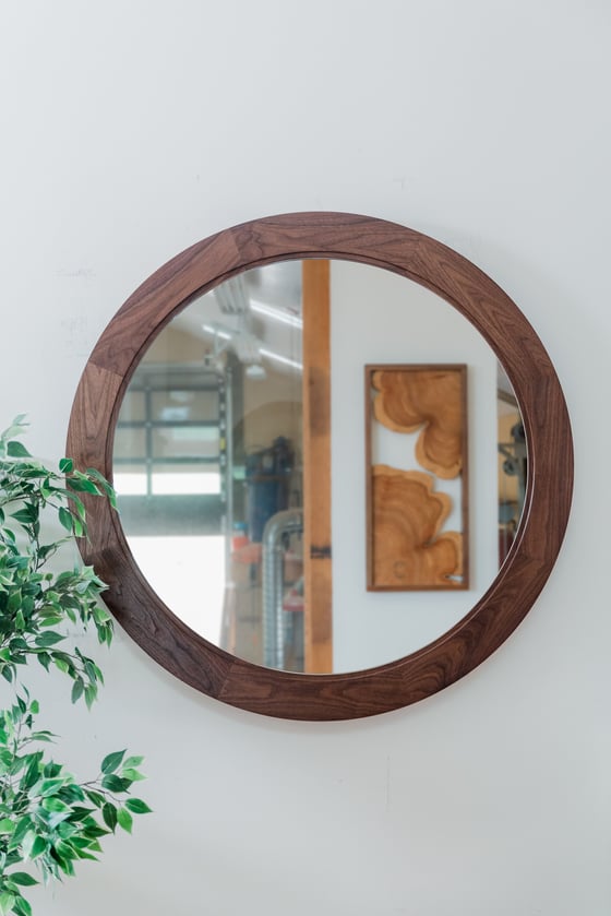 Image of round mirror | black walnut
