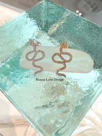 Image 1 of 14k solid gold diamond snake studs earrings 