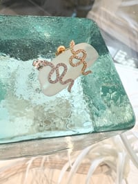 Image 3 of 14k solid gold diamond snake studs earrings 