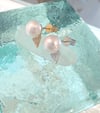 14k solid gold triangle diamond with pearl studs earrings 