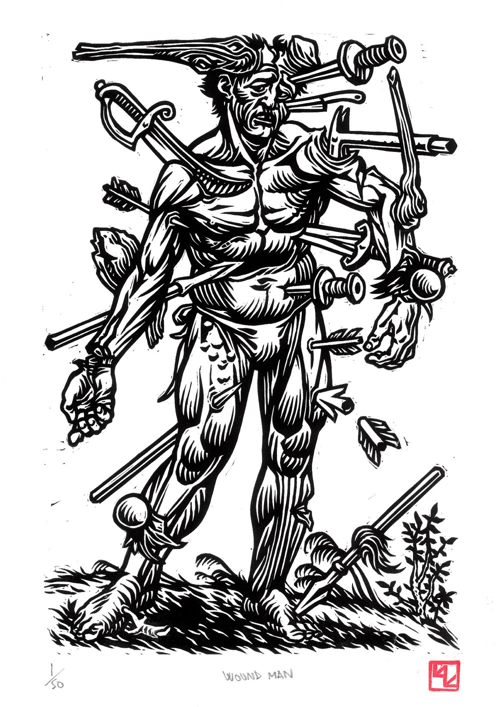 Wound Man Linocut Print