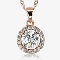 Image 2 of Silver Halo Rose Gold Finish Necklace and Earrings Set