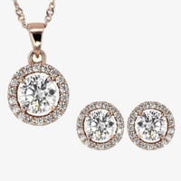 Image 1 of Silver Halo Rose Gold Finish Necklace and Earrings Set