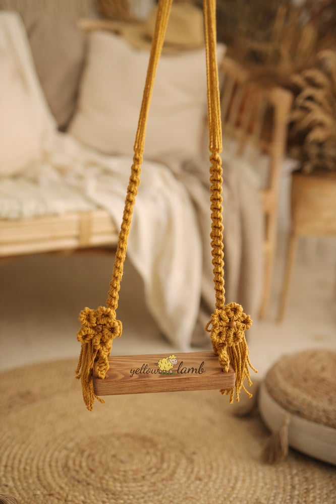 Image of « tiny macrame swing - mustard with whiskey brown - #2 »