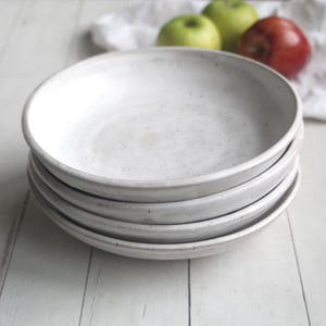 Image of Reserved for Laura - Set of 4 Custom Shallow Bowls in Matte White Glaze and Speckled Brown Stoneware