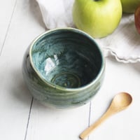 Image 3 of Salt Cellar in Rustic Green Glaze, Handcrafted Pottery Salt Pig, Made in USA