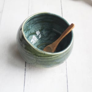 Image of Salt Cellar in Rustic Green Glaze, Handcrafted Pottery Salt Pig, Made in USA