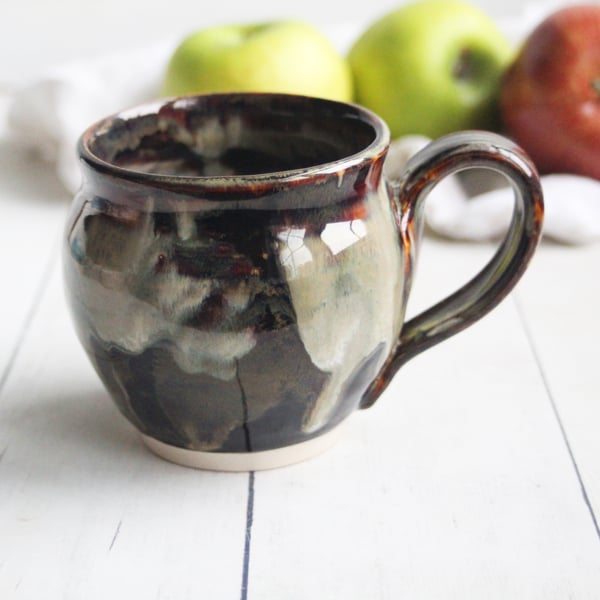 Image of Handmade Pottery Mug in Brown and Black Rustic Glazes, 13 oz. Ceramic Coffee Cup Made in USA