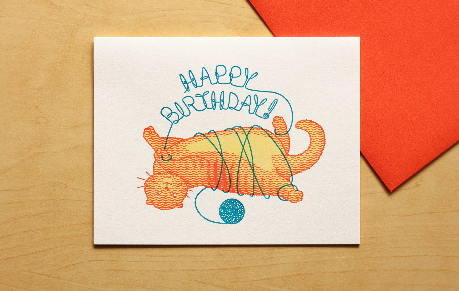 Image of CAT WITH YARN HAPPY BIRTHDAY Card