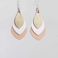 Image 1 of Australian leather teardrop earrings - Gold, white, beige [TGW-076]