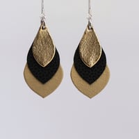 Image 1 of Australian leather teardrop earrings - Golds and diamond black [TGB-068]