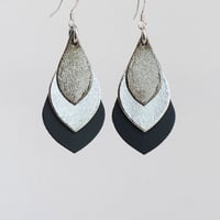 Image 1 of Australian leather teardrop earrings - Pewter, silver, dark navy [TMT-062]