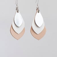 Image 1 of Australian leather teardrop earrings - Silver, white, beige [TMT-044]