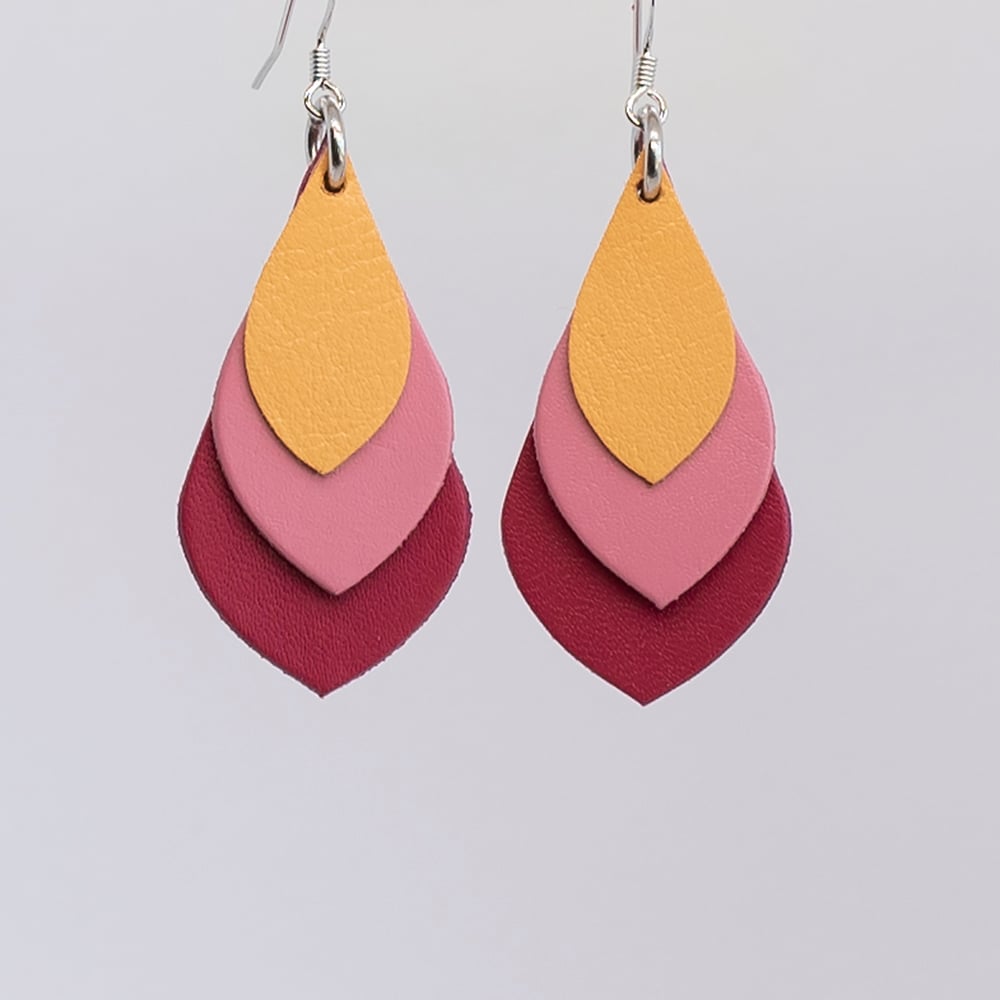 Image of Australian leather teardrop earrings - Soft apricot and pinks [TPO-011]