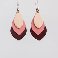 Image 1 of Australian leather teardrop earrings - Beige, warm pink, maroon [TPK-096]