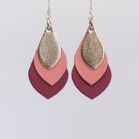 Image 1 of Australian leather teardrop earrings - Rose gold, warm pink, rose pink [TPM-056]