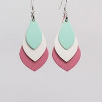 Image 1 of Australian leather teardrop earrings - Mint, white, pink [TPM-036]