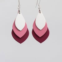 Image 1 of Australian leather teardrop earrings - White, pink, rose pink [TPK-016]