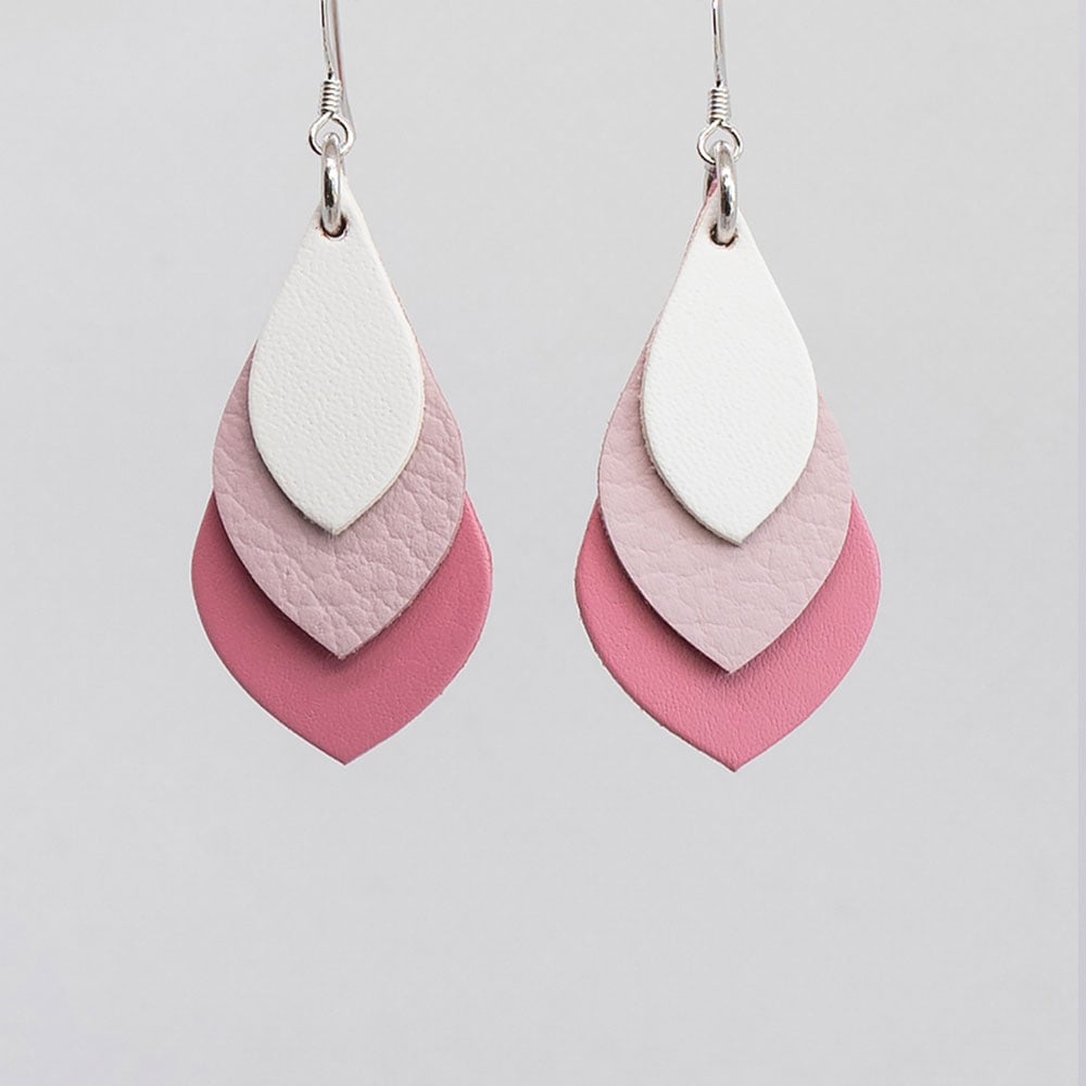 Image of Australian leather teardrop earrings - White, soft pink, pink [TPK-010]