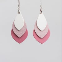 Image 1 of Australian leather teardrop earrings - White, soft pink, pink [TPK-010]