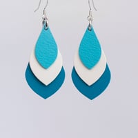 Image 1 of Australian leather teardrop earrings - Turquoise blue, white, deep turquoise [TBB-090]