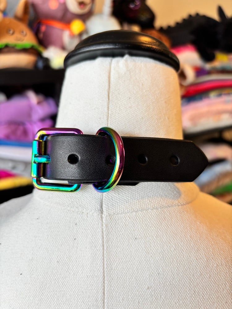 Image of Rainbow O-Ring Black Leather Collar