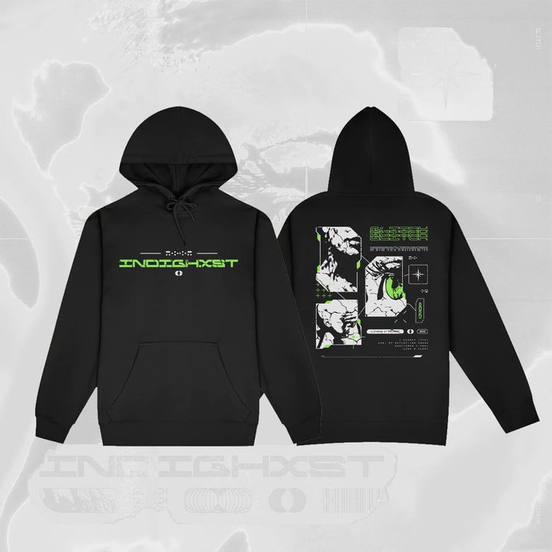 Image of GLITCH GREEN LOGO BLACK HOODIE *PRE-ORDER*