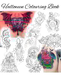 Image 1 of Halloween Tattoo Designs Colouring Book. A4 pages. Wire bound book. 28 designs
