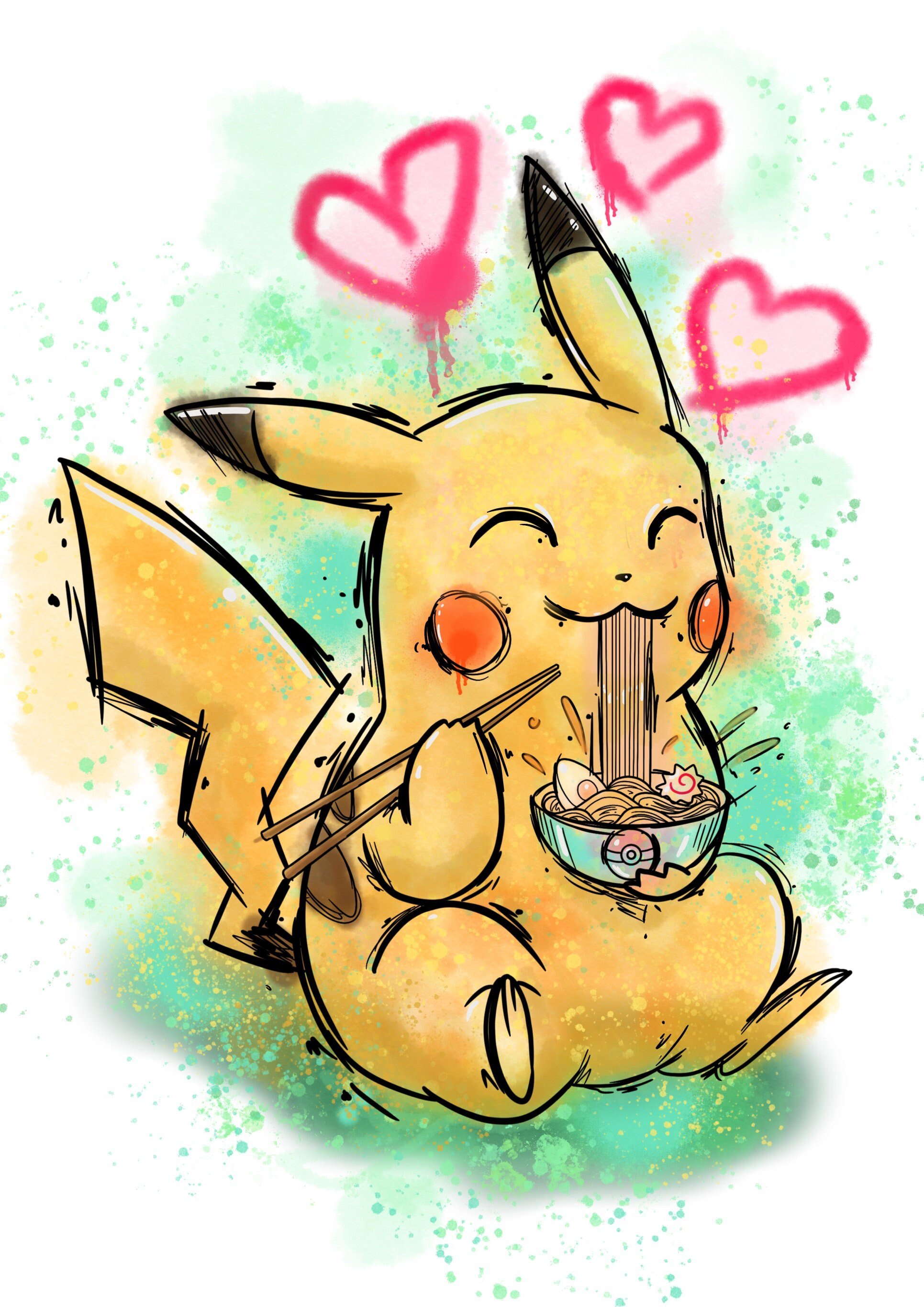 Watercolour Pikachu Pokemon Pikachu A4