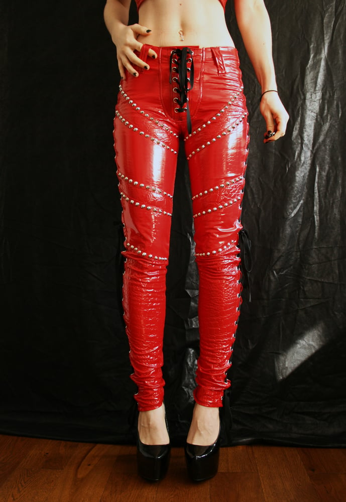 Image of RED LACE UP PANTS
