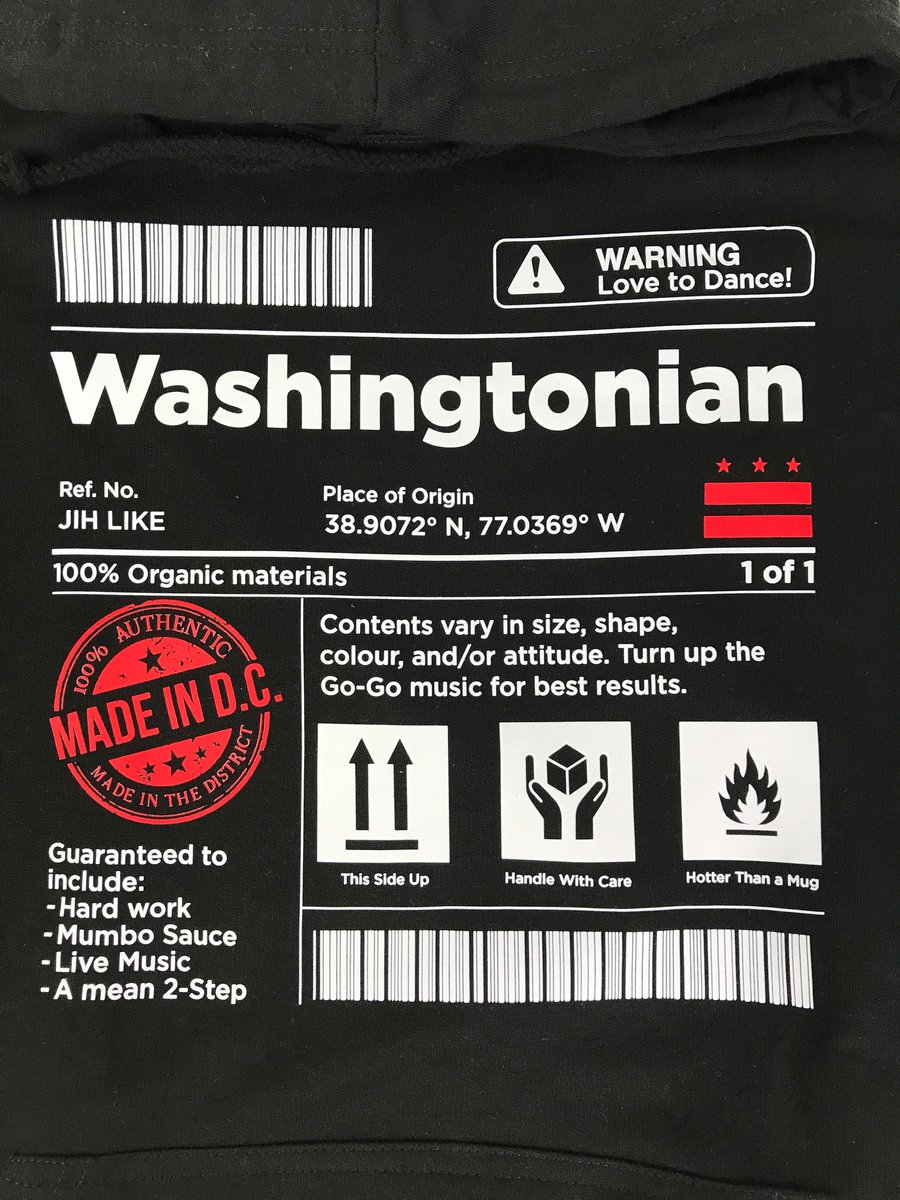 Image of Washingtonian Warning Label Black Hoodie -Mitchcraft