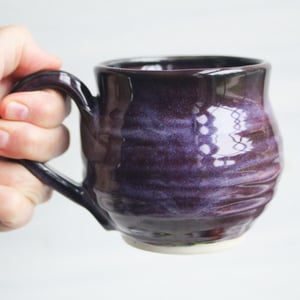 Image of Dark Purple and Black Pottery Mug, 14 ounce Handmade Coffee Cup, Made in USA